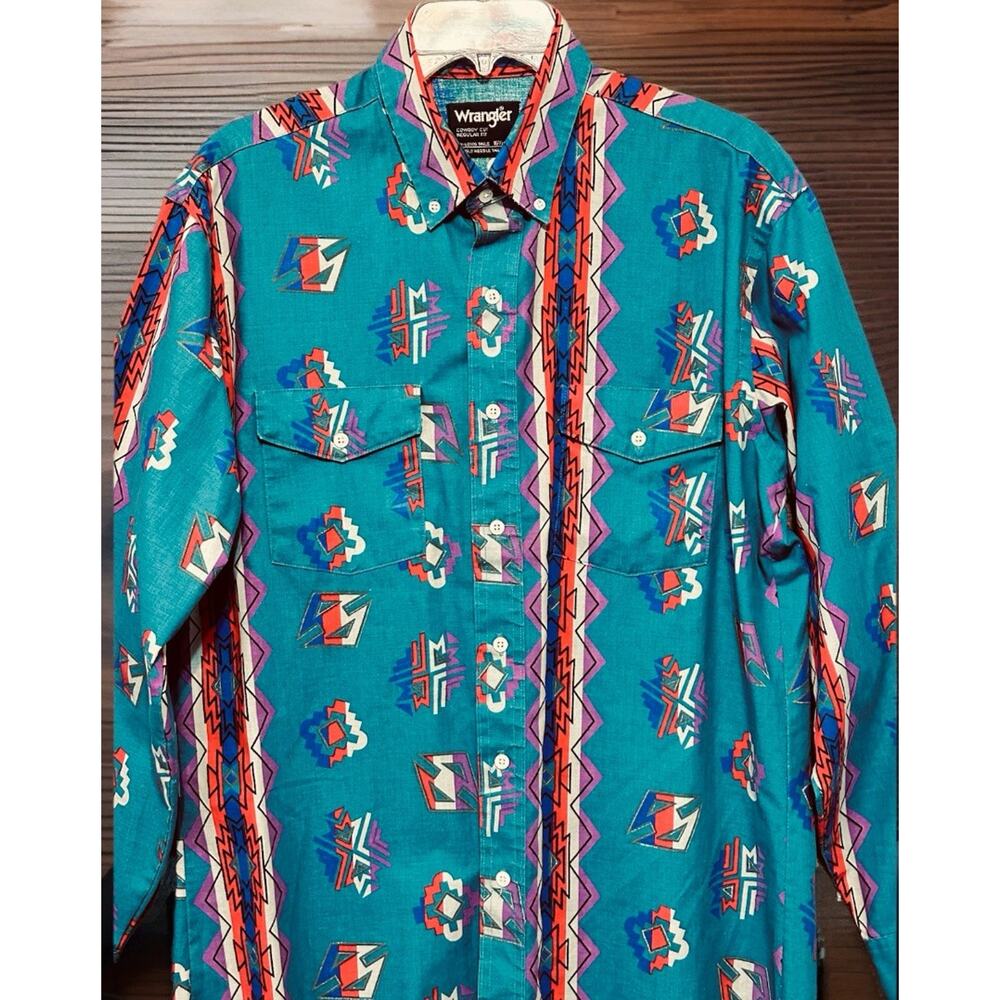 VTG Wrangler Brushpopper Shirt 16.5 *READ 34, X-Long Tails Aztec Southwest - Picture 3 of 14